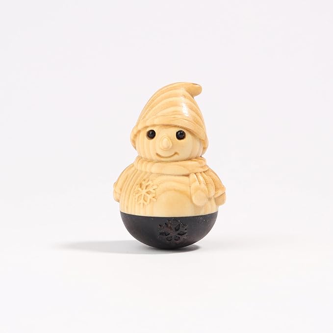 Christmas Snowman Wooden Figurine,Miniature Wooden Festive Snowman Tumbler Art Decoration Carved Garden Statue,Desk Decoration Lovely Gift Home Decor Figurine Table Living Room Holiday Decoration
