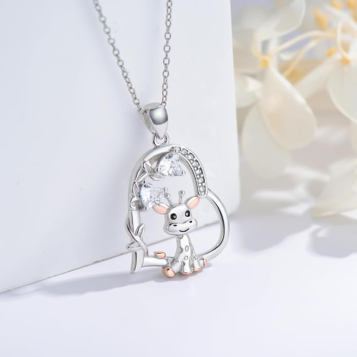 Heart Animal Necklace 925 Sterling Silver Cute Animal Pendant Jewelry Birthday Gifts for Women Girlfriend Mom Animal Lovers