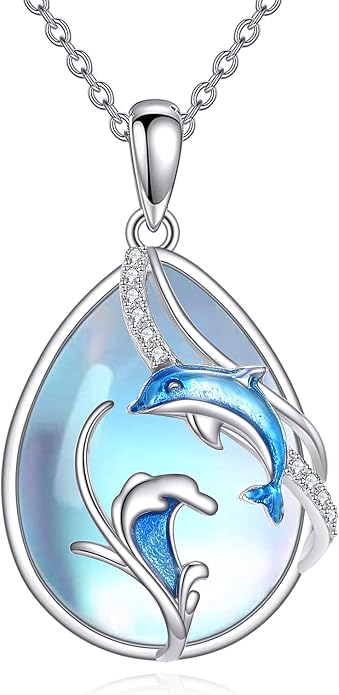 KQF Dragonfly/Butterlfy/Cat/Jellyfish/Bunny/Axolotl/Bee/Mermaid/Hummingbird/Elephant Necklace for Women Sterling Silver Moonstone Pendant Necklace Dragonfly Jewelry Gifts for Women