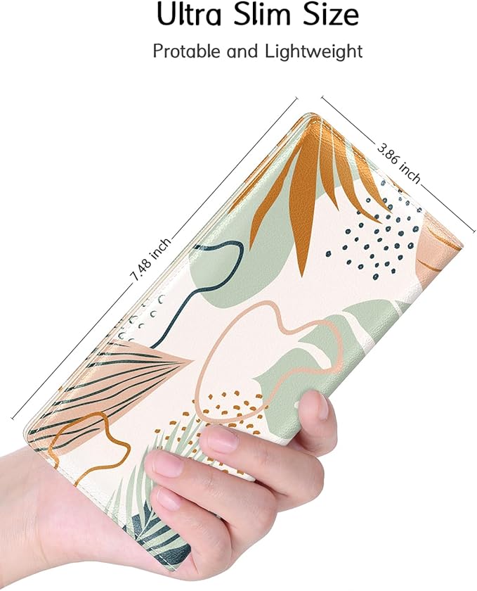 Nipichsha Womens Wallet, RFID Slim Wallets for Women, Thin Ladies Credit Card Holder Purse, Cute Leather Bifold Clutch Billfold with 11 Card Slots & ID Window, Boho Leaves