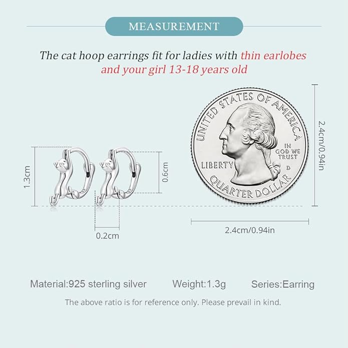 MUNDELL 925 Sterling Silver Cute Cat Huggie Hoop Earrings for Cat Lovers Snake Ear Buckles Hypoallergenic Tiny Hoop Earrings Statement Fine Jewelry