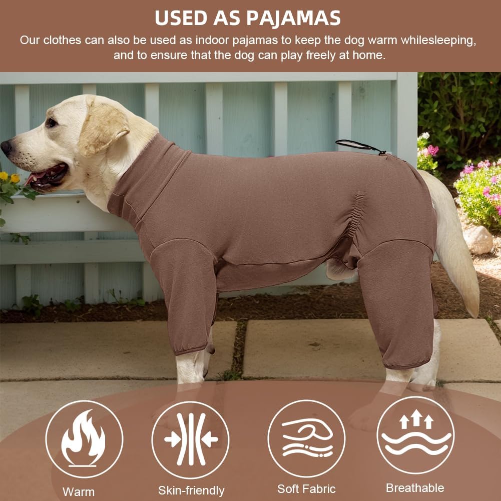 Dog Pyjamas PJS Sweater Clothes and Home Clothing Suitable for Small to Medium Breeds of Dogs, Dog Neutering Suits, Extra-Large Stretch Fabric, Four-Legged Clothes (Thickened Coffee, L)