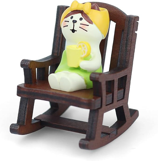 Cute Mini Cat Figurine with Rocking Chair - Resin Collectible Desk Decor, 1.5" Tiny Cat Statue for Home & Office - Gift for Cat Lovers
