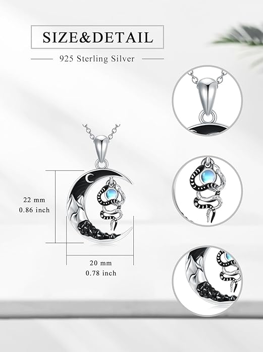 Gothic Jewelry Bat/Cat/Wolf/Dragon/Owl/Fox/Spider/Sun Pendant Sterling Silver Crescent Moon Necklace for Women Girls Black Jewelry Gifts