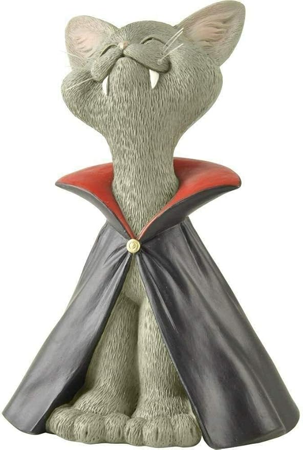 Holiday Stocking Stuffer - Whimsical Grey Cat Vampire Figurine - Cat Home Office Decoration - Gifts for Cat Lovers, Purrfect