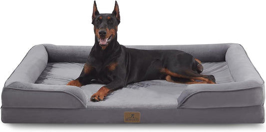 Bedfolks Orthopedic Dog Bed XXL, Waterproof Dog Sofa Bed for Giant Dogs, Egg Foam Pet Couch Bed with Removable Washable Cover and Nonslip Bottom, Dark Grey