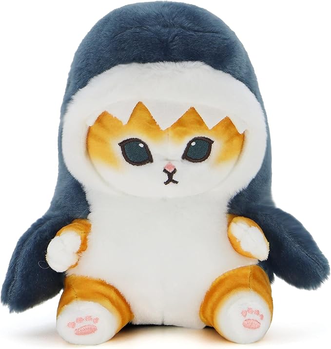 Kawaii Shark Cat Plush Toy Stuffed Animal Doll, Soft Pillow for Boys & Girls (Shark cat, 11.8in)