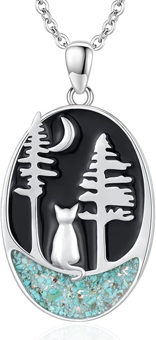 JUSTKIDSTOY Sterling Silver Cute Animal Pendant Necklace with Crystal Cat Pendant - Women's Cat Lovers Jewelry Gift