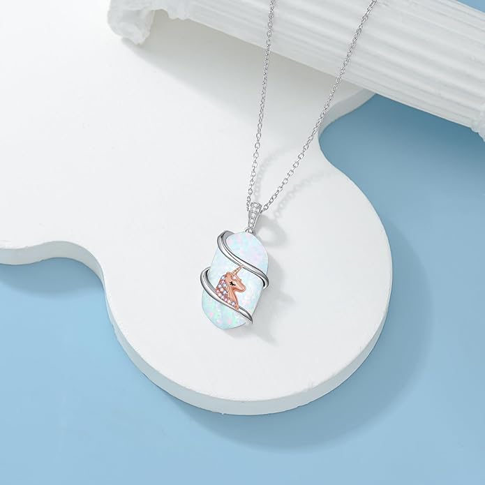 Opal Mama Bear/Panda/Cat/Koala/Sloth/Cardinal/Unicorn Necklace 925 Sterling Silver Opal Animal Pendant Jewelry Birthday Gifts Women Her Mom