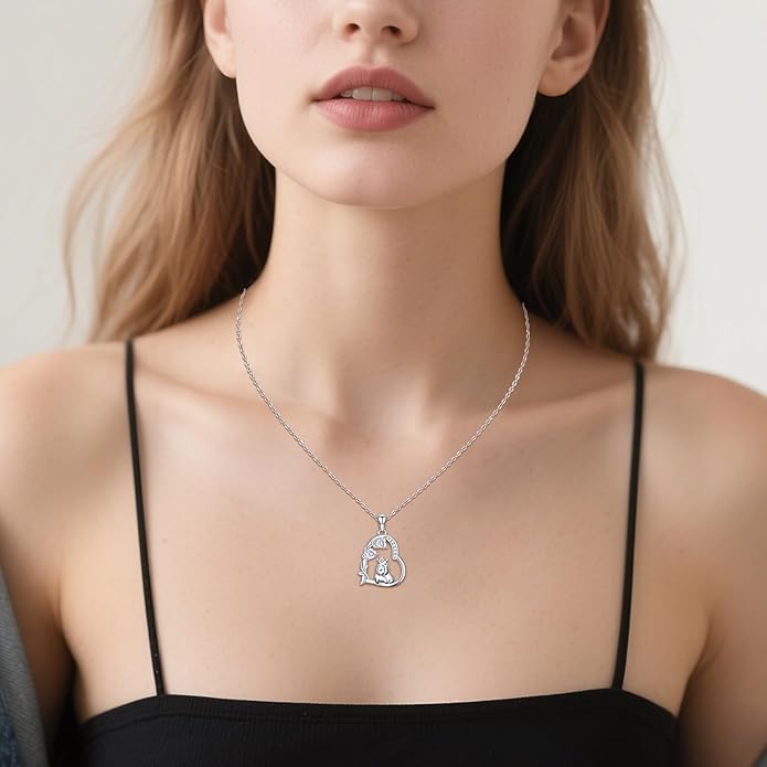 Heart Animal Necklace 925 Sterling Silver Cute Animal Pendant Jewelry Birthday Gifts for Women Girlfriend Mom Animal Lovers