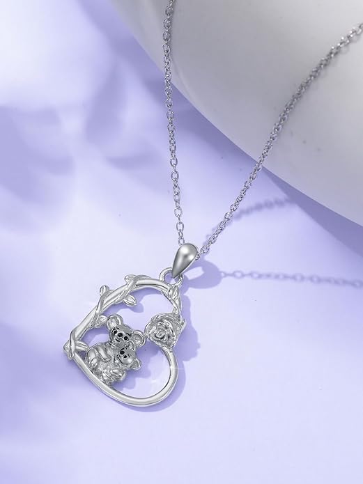 Cute Mother and Daughter Fox/Cat/Cow/Monkey/Panda Necklace 925 Sterling Silver Heart Flower Heart Necklace Animal Jewelry Mother's Day Jewelry for Women