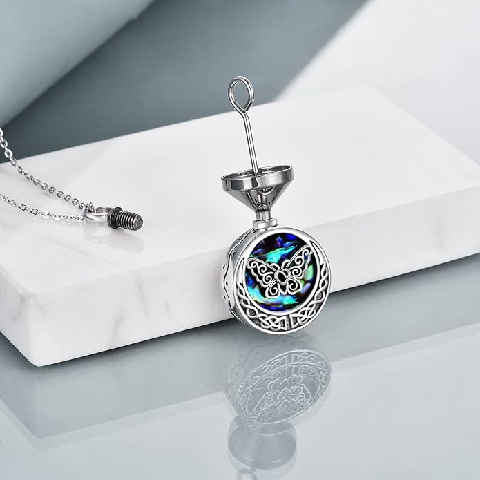 URONE Urn Necklaces for Ashes 925 Sterling Silver Abalone Shell Tree of Life Cremation Jewelry for Ashes Memory Jewelry for Women Men