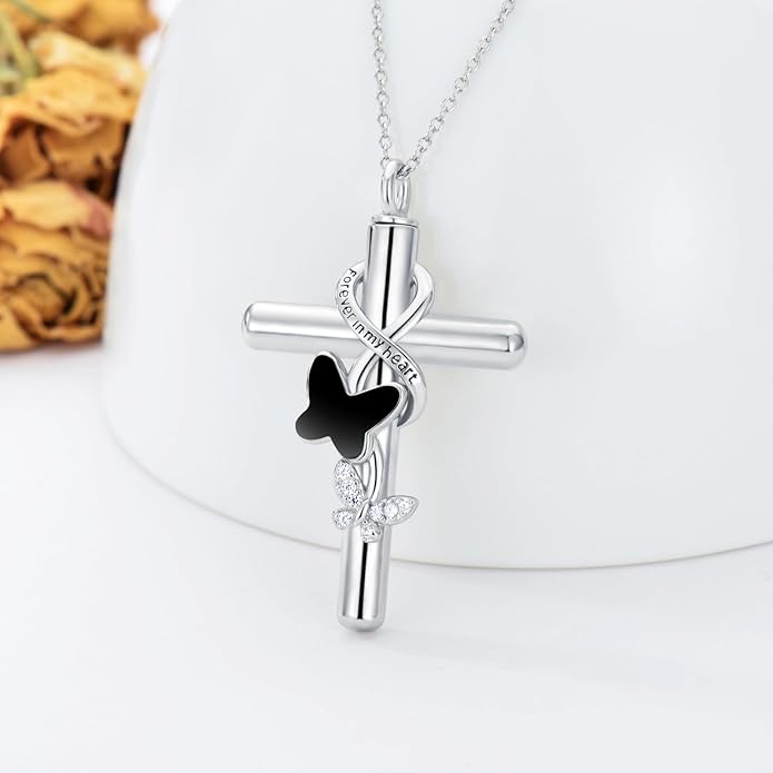 Cross Urn Necklace for Ashes 925 Sterling Silver Cremation Jewelry with Funnel Filler Kit Ashes Necklace for Human Women Girl Pets