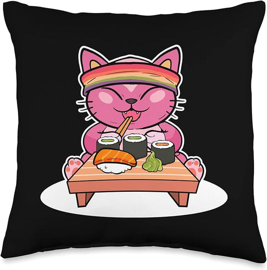 Sushi Cat Anime Figure LGBT Pride Month Cats Gay LGBTQ Manga Throw Pillow