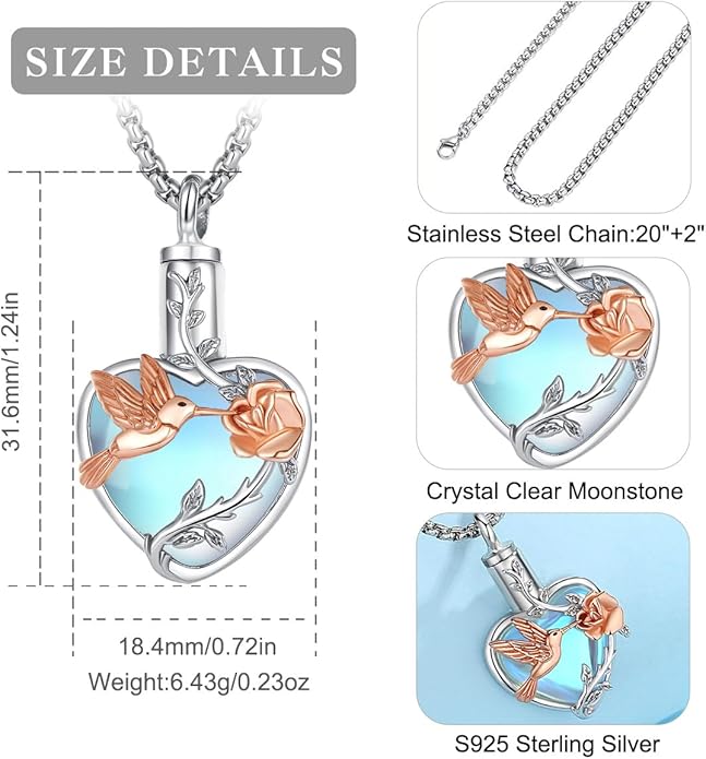 EUDORA Sterling Silver Urn Necklace for Ashes for Women Men, Ash Pendant for Human Cat Dog Ashes, Necklace for Ashes of Loved One Dad Mom Papa Pet Cremation Souvenir Jewelry for Funeral, 20inch