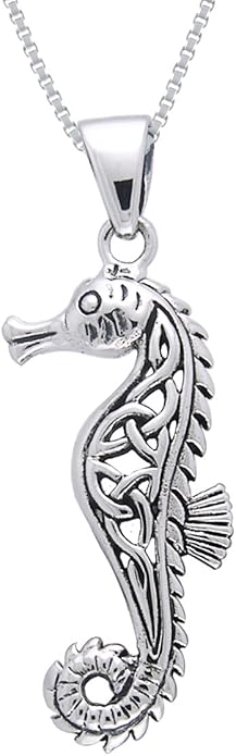 Celtic Seahorse Sterling Silver Pendant Necklace 18"
