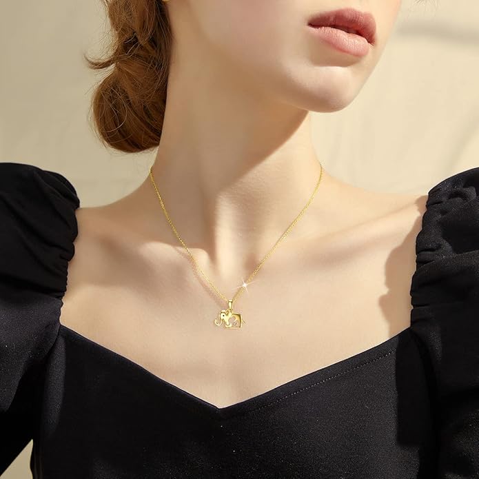 WSX 14K Real Gold Animal Necklace for Women, Bear/Cat/Rabbit/Elephant/Horse Pendant Charm Jewelry Gifts Mother Day Valentine Christmas