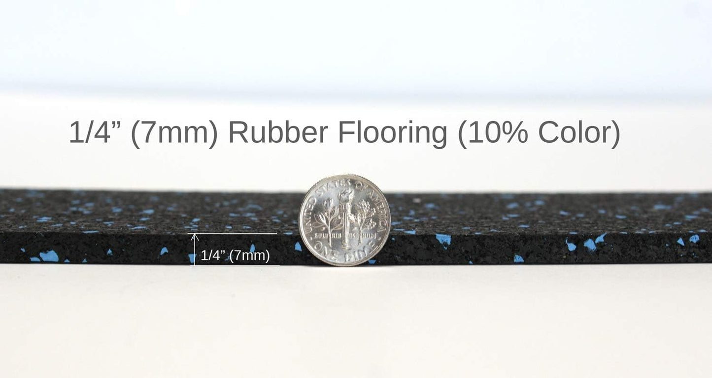American Floor Mats 1/4in (7mm) Thick 10% Blue 4' x 40' Heavy Duty Rubber Rolls, Protective Exercise Mats, Home Gym Rubber Flooring