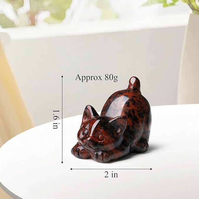 Red Obsidian Cat Crystal Statue Carved Room Decor Figurines for Natural Lazy Gemstones HomeCarved Sculpture Handcrafted Healing Stone Lucky Kitten Gifts for Cat Lovers