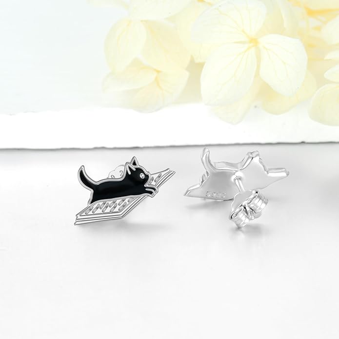 YFN Cat Earrings for Women Sterling Silver Shark Dangle Earrings Cat Jewelry Gifts for Women Cat Lover Shark Jewelry for Shark Lover
