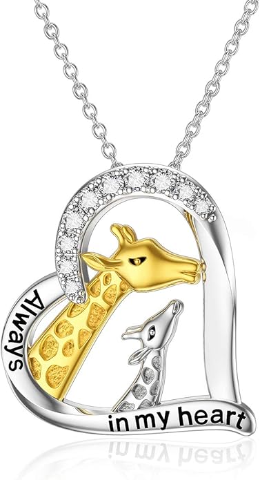 LONAGO Giraffe Necklace Sterling Silver Giraffes Heart Pendant Necklace Jewelry Gift for Women