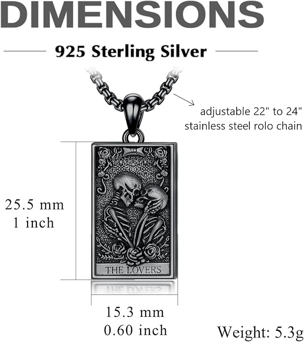 PELOVNY Tarot Card Necklace 925 Sterling Silver Skeleton Necklace The Sun Moon Star Strength Lovers Death Devil Fool Tarot Jewelry Christmas Birthday Gifts for Men Women Unisex