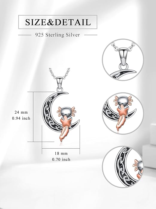Fox/Cat/Axolotl/Sloth/Panda Necklace Crescent Moon Necklace 925 Sterling Silver Cute Animal Jewelry as Birthday Mothers Day Gifts for Women