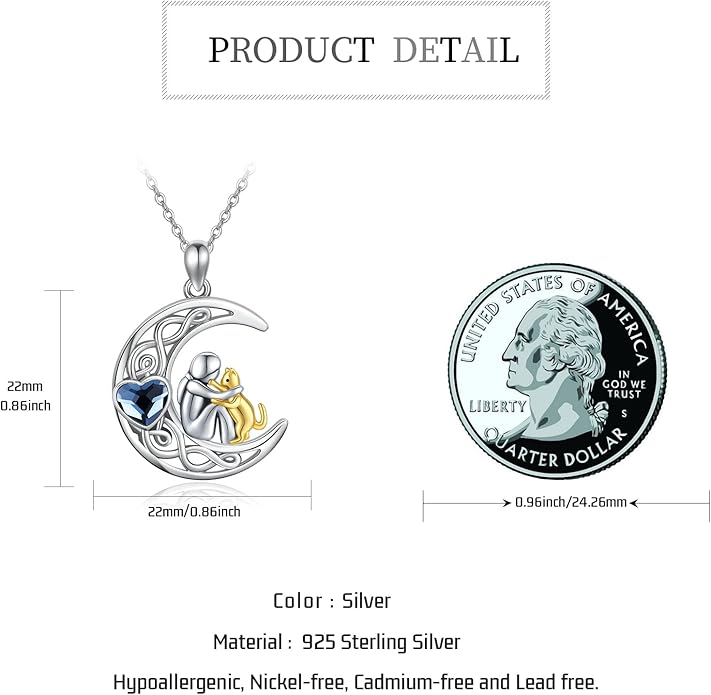 JUSTKIDSTOY Sterling Silver Cute Animal Pendant Necklace with Crystal Cat Pendant - Women's Cat Lovers Jewelry Gift