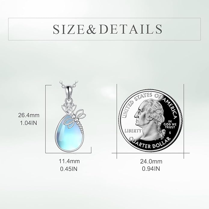 CRMAD Daisy/Black Cat/Dragonfly/Daffodil/Hummingbird/Stingray/Phoenix Feather/Rose Necklace Sterling Silver Moonstone Teardrop Pendant Necklace Flower Animal Jewelry Gifts for Women