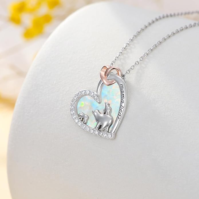 Mothers Day Gift for Mom 925 Sterling Silver Mama Bear/Dinosaur/Cat/Bird/Chicken Necklace with 1 2 3 4 5 Cubs Jewelry for Women Wife Grandma