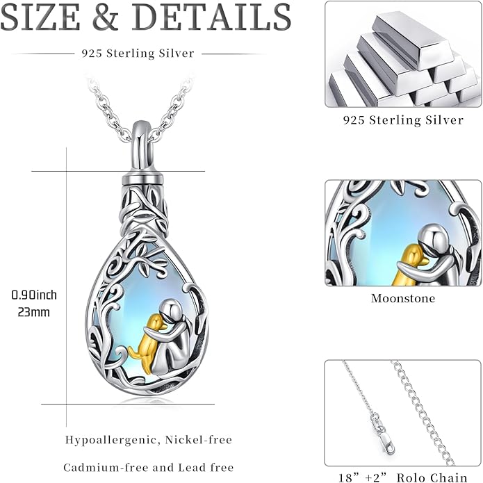 JUSTKIDSTOY Dog/Cat/Hummingbird Urn Necklace for Ashes S925 Sterling Silver Heart Cremation Jewelry Keepsake Memorial for Women