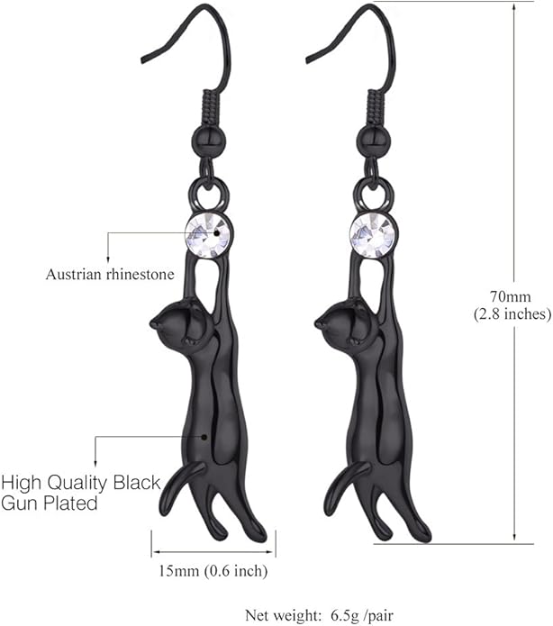 U7 Cute Cat Ear Pendant Platinum/18K Gold Plated Drop Earrings With Rhinestone