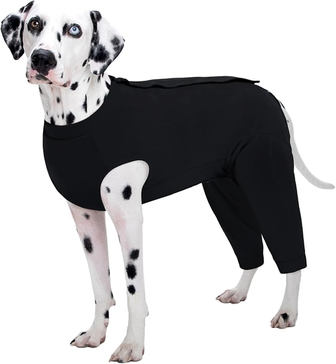 Kuoser Dog Surgery Suit Female Spay Male Neuter, Dog Leg Sleeve to Stop Licking Soft Dog Onesie for Abdominal Wound, Dog Recovery Suit Rear Leg Sleeves Pet Elbow Brace Protector, Black 4XL