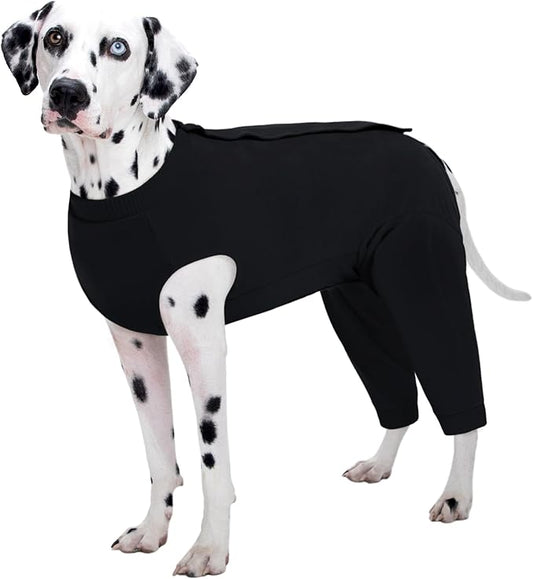 Kuoser Dog Surgery Suit Female Spay Male Neuter, Dog Leg Sleeve to Stop Licking Soft Dog Onesie for Abdominal Wound, Dog Recovery Suit Rear Leg Sleeves Pet Elbow Brace Protector, Black 4XL