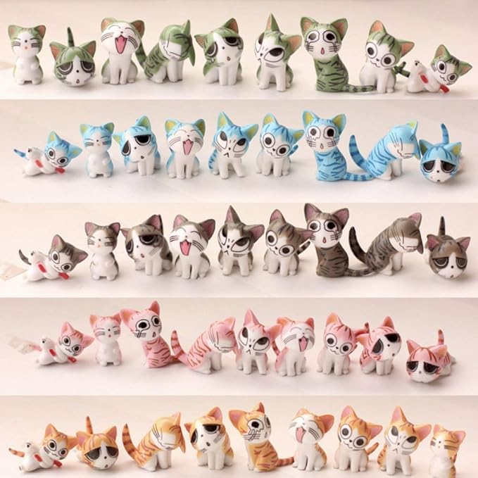 Cute Mini Cartoon Cat Figurines - 8pc PVC Miniatures, Lovely Cat Crafts & Collectibles - Home, Garden, Office, Car & Boutique Decoration - 5 Colors