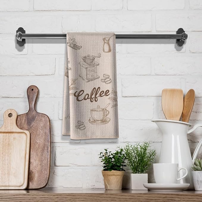 Coffee Themed Kitchen Towels,Funny Joked Bar Dishcloth,16"X24"Inch,Absorbent Drying Hand Towel, Gifts For Café Lovers,Neighbor,Wife,Women,Hostess,New Home,Mom,Housewarming On Christmas Mother's Day