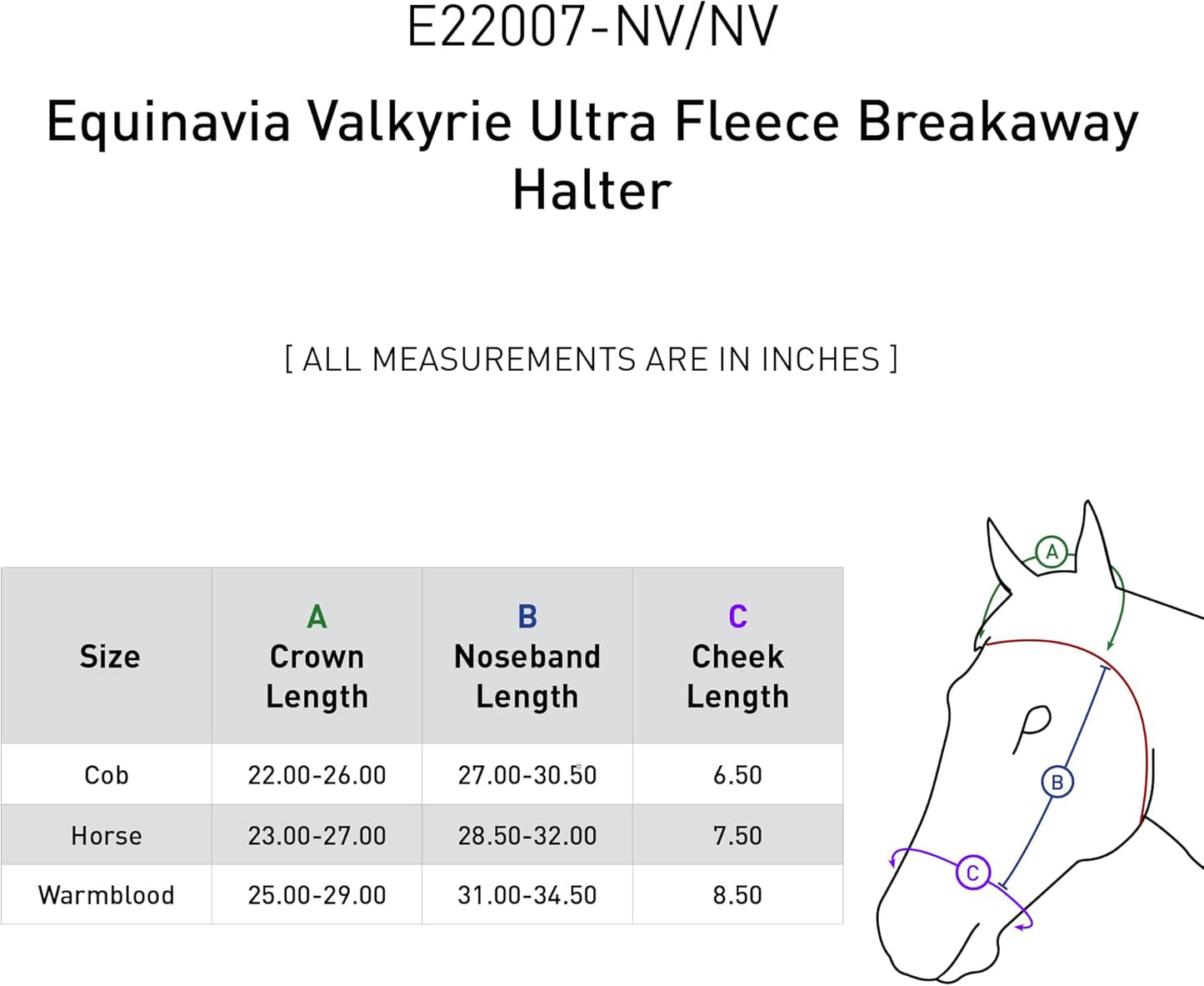 Equinavia Valkyrie Soft Ultra Fleece Padded Adjustable Breakaway Horse Halter - Navy/Navy - Warmblood