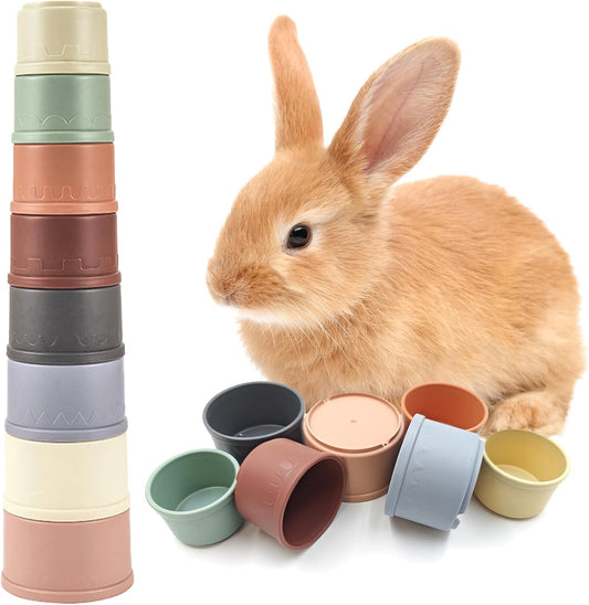 8 Pcs Stacking Cups for Small Animal Toys,Nesting Rabbit Toys of Different Sizes,Safe Plastic Colorful Nesting Toys for Bunny Guinea Pig Hiding Food and Playing