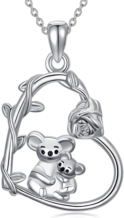 Cute Mother and Daughter Fox/Cat/Cow/Monkey/Panda Necklace 925 Sterling Silver Heart Flower Heart Necklace Animal Jewelry Mother's Day Jewelry for Women