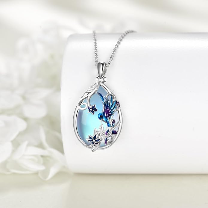 KQF Dragonfly/Butterlfy/Cat/Jellyfish/Bunny/Axolotl/Bee/Mermaid/Hummingbird/Elephant Necklace for Women Sterling Silver Moonstone Pendant Necklace Dragonfly Jewelry Gifts for Women