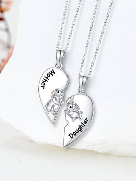 OCJ Mother Daughter Matching Necklaces 925 Sterling Silver Animals Matching Necklace for Mom Daughter 2 Pcs Matching Heart Pendant Birthday Mothers Day Gifts for Mom and Daughter