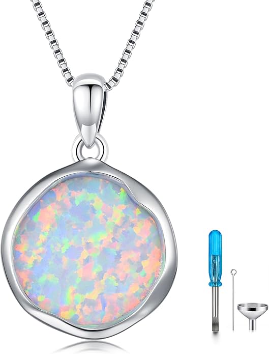 Urn necklace for Ashes 925 Sterling Silver Opal/Turquoise/Moonstone/Moss agate Pendant Cremation Memory Jewelry Keepsake Gifts for Women