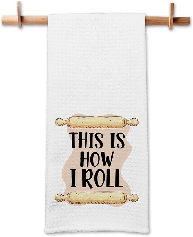 Funny Dish Hand Towels with Sayings This is How I Roll Decorative Kitchen Soft Towels Adult Humor Dishcloth Gifts for Housewife Chef Sweet Housewarming Gifts for Women Men Family Friend