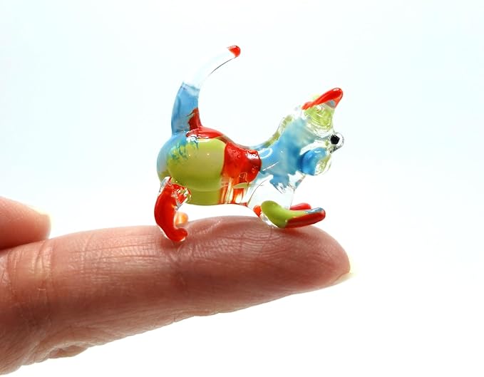 Cat Tiny Micro Figurines Blown Glass Art Animals Hand Painted Collectible Gift Decorate (Pastel)