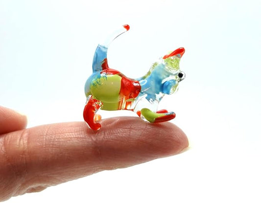 Cat Tiny Micro Figurines Blown Glass Art Animals Hand Painted Collectible Gift Decorate (Pastel)