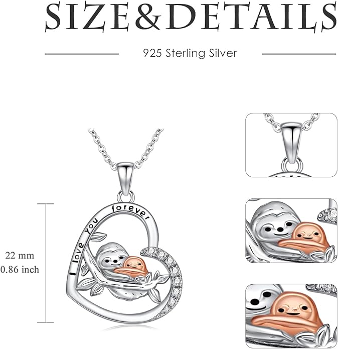 Cat Squirrel Llama Raccoon Tiger Cheetah Elephant Fox Sloth Koala Monkey Horse Dinosaur Axolotl Necklace Animal Pendant Heart Necklace 925 Sterling Silver