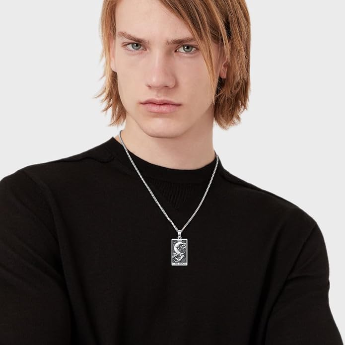 PELOVNY Tarot Card Necklace 925 Sterling Silver Skeleton Necklace The Sun Moon Star Strength Lovers Death Devil Fool Tarot Jewelry Christmas Birthday Gifts for Men Women Unisex