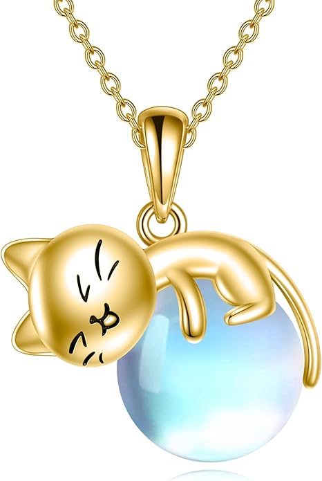 Cat Necklace Sterling Silver Cat Pendnat with Rose Quartz Pearl Jewelry Gifts for Women Cat Lovers