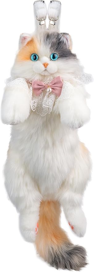 Chongker Cat Shaped Backpack, Stuffed Animals Backpack Toy, Cat Purse Realistic Plush Bag Crossbody Handbag with Adjustable Strap