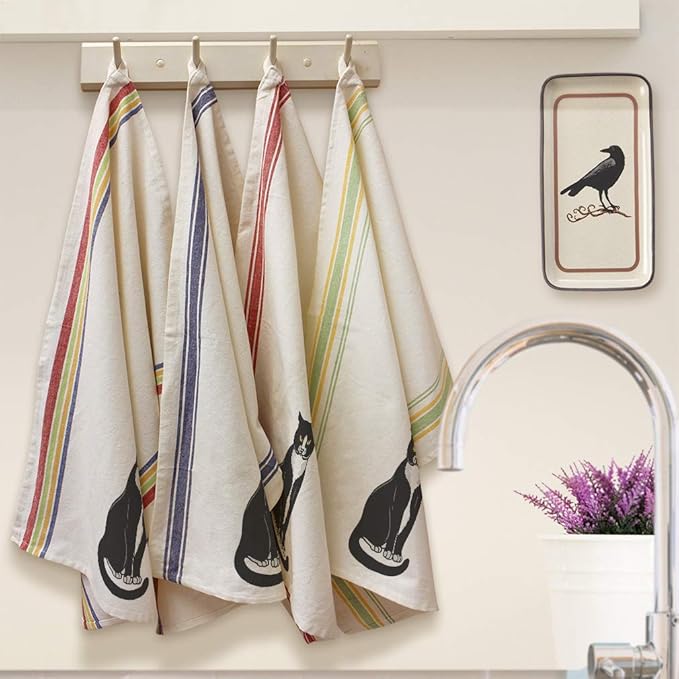 Custom Decor Kitchen Towels Tuxedo Cat C Pets Cats Cleaning Supplies Dish Towels Multi Stripe Personalized Text Here